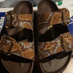 Birkenstock Womens Arizona Snake-Print Sandal in Brown